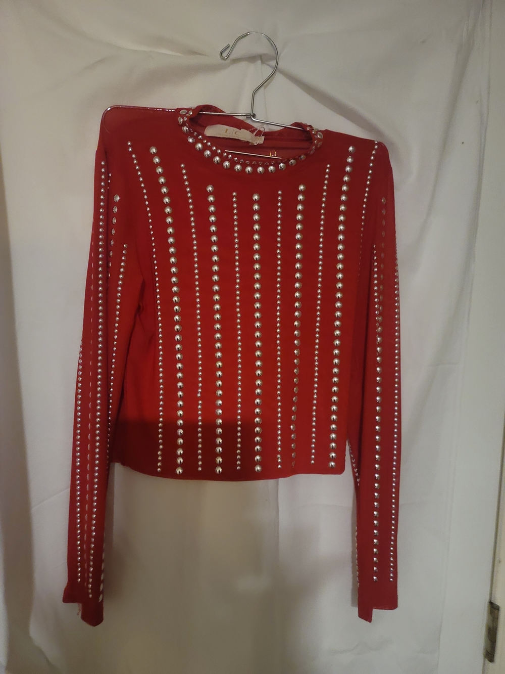 Studded Red Long-Sleeve Women's Top